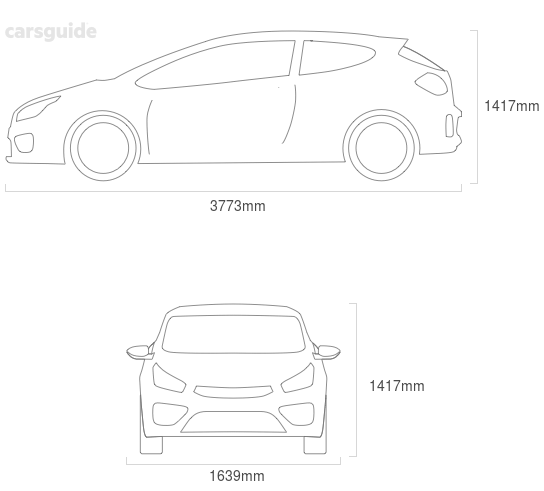 Dimensions for the Renault Clio 2002 Dimensions  include 1417mm height, 1639mm width, 3773mm length.