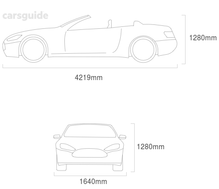 Dimensions for the Ford Capri 1991 Dimensions  include 1280mm height, 1640mm width, 4219mm length.