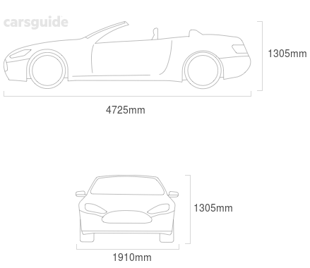 Dimensions for the Aston Martin Vanquish 2016 Dimensions  include 1305mm height, 1910mm width, 4725mm length.