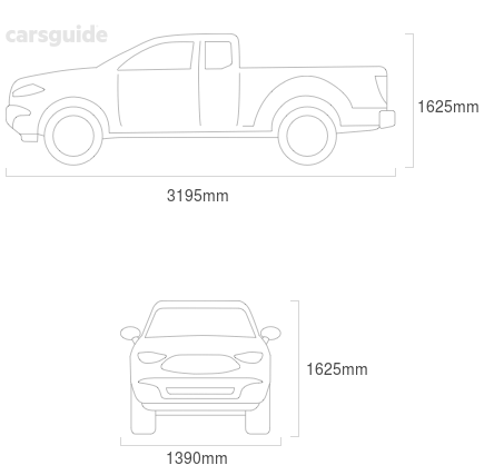 Dimensions for the Daihatsu Hi-Jet 1981 Dimensions  include 1625mm height, 1390mm width, 3195mm length.