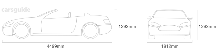 Dimensions for the Mercedes-Benz SL320 2001 Dimensions  include 1293mm height, 1812mm width, 4499mm length.