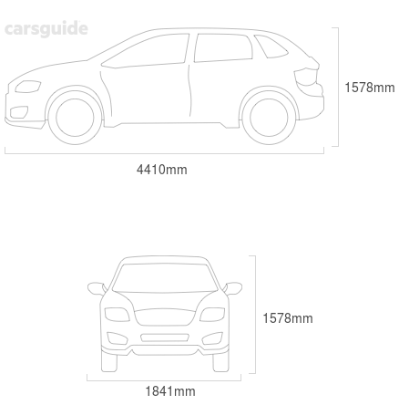 Dimensions for the Audi RS Q3 2014 Dimensions  include 1578mm height, 1841mm width, 4410mm length.