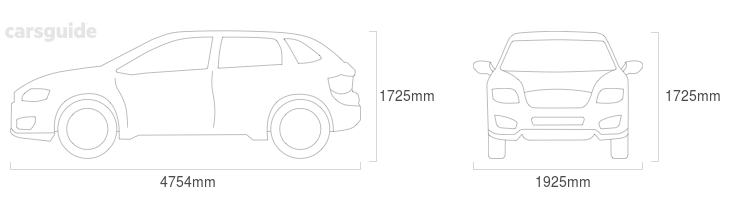 Dimensions for the Volkswagen Touareg 2005 Dimensions  include 1725mm height, 1925mm width, 4754mm length.