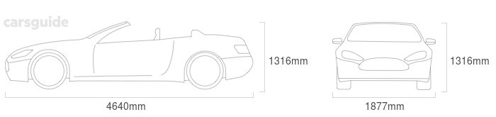 Dimensions for the Mercedes-Benz SL400 2016 Dimensions  include 1316mm height, 1877mm width, 4640mm length.