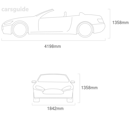 Dimensions for the Audi TT 2015 Dimensions  include 1358mm height, 1842mm width, 4198mm length.