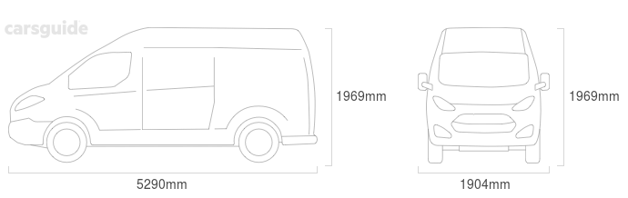 Dimensions for the Volkswagen Transporter 2006 Dimensions  include 1969mm height, 1904mm width, 5290mm length.