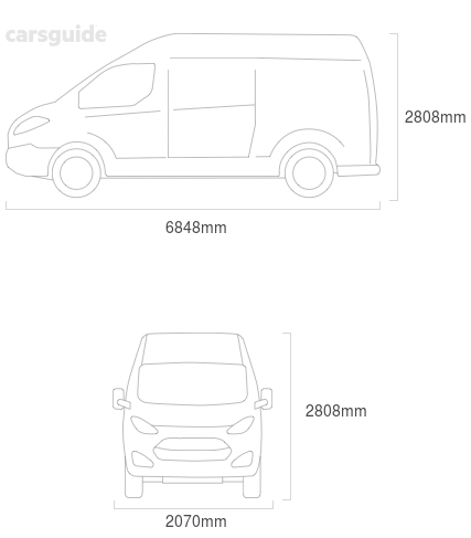 Dimensions for the Renault Master 2024 Dimensions  include 2808mm height, 2070mm width, 6848mm length.