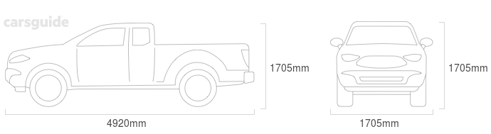 Dimensions for the Ford Courier 1987 Dimensions  include 1705mm height, 1705mm width, 4920mm length.