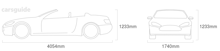 Dimensions for the Abarth 124 2022 Dimensions  include 1233mm height, 1740mm width, 4054mm length.