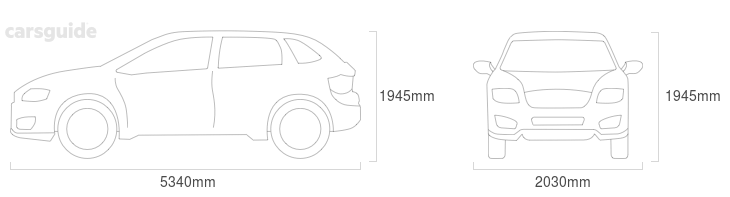 Dimensions for the Infiniti QX80 2020 include 1945mm height, 2030mm width, 5340mm length.