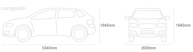 Dimensions for the Infiniti QX80 2019 Dimensions  include 1945mm height, 2030mm width, 5340mm length.