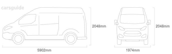 Dimensions for the Ford Transit 2004 Dimensions  include 2048mm height, 1974mm width, 5902mm length.