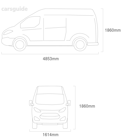 Dimensions for the Volkswagen Caddy 5 2021 Dimensions  include 1860mm height, 1614mm width, 4853mm length.