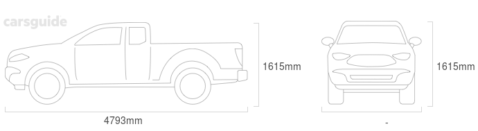 Dimensions for the Mazda B2500 2003 Dimensions  include 1615mm height, &mdash; width, 4793mm length.