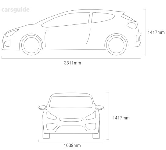 Dimensions for the Renault Clio 2008 Dimensions  include 1417mm height, 1639mm width, 3811mm length.