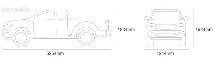 Dimensions for the Volkswagen Amarok 2018 Dimensions  include 1834mm height, 1944mm width, 5254mm length.