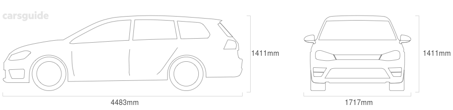Dimensions for the Volvo V40 1999 Dimensions  include 1411mm height, 1717mm width, 4483mm length.