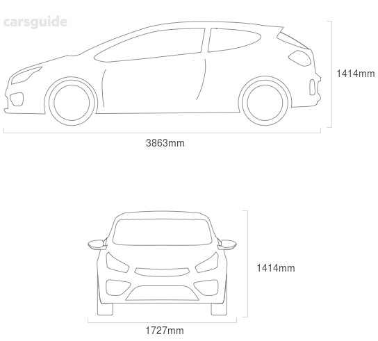 Dimensions for the Mini 3D Hatch 2021 Dimensions  include 1414mm height, 1727mm width, 3863mm length.
