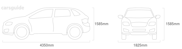 Dimensions for the Hyundai Kona 2024 Dimensions  include 1585mm height, 1825mm width, 4350mm length.