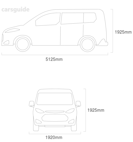 Dimensions for the Hyundai iMAX 2019 Dimensions  include 1925mm height, 1920mm width, 5125mm length.