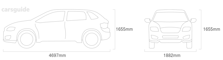 Dimensions for the Skoda KODIAQ 2020 Dimensions  include 1655mm height, 1882mm width, 4697mm length.