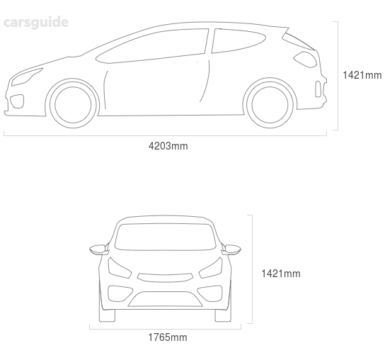 Dimensions for the Audi A3 2007 Dimensions  include 1421mm height, 1765mm width, 4203mm length.