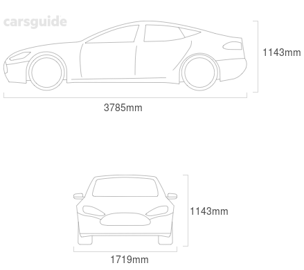 Dimensions for the Lotus Exige 2007 Dimensions  include 1143mm height, 1719mm width, 3785mm length.