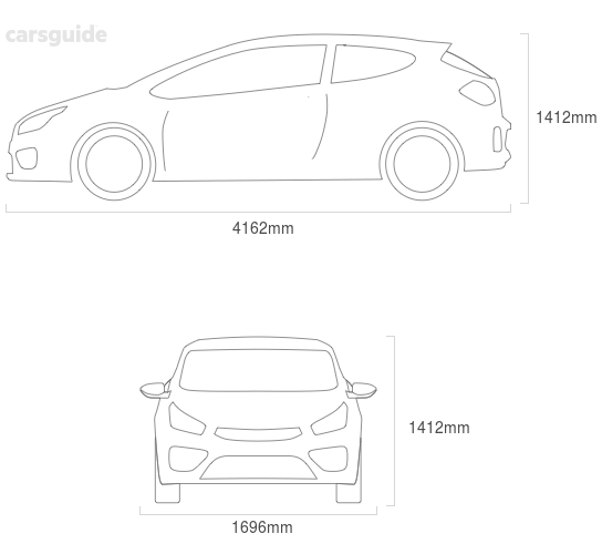 Dimensions for the Renault 19 1996 Dimensions  include 1412mm height, 1696mm width, 4162mm length.