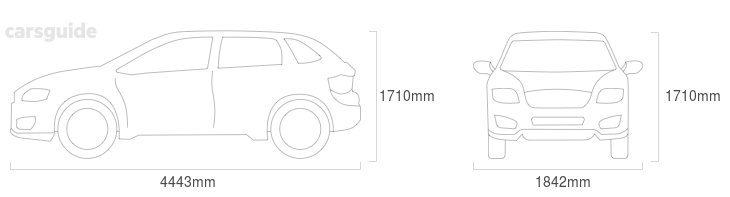 Dimensions for the Ford Kuga 2012 Dimensions  include 1710mm height, 1842mm width, 4443mm length.