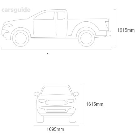 Dimensions for the Mazda B2500 2001 include 1615mm height, 1695mm width, &mdash; length.