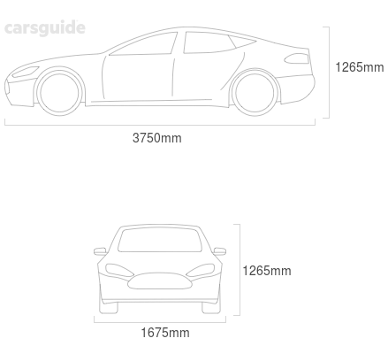 Dimensions for the Honda CRX 1988 Dimensions  include 1265mm height, 1675mm width, 3750mm length.