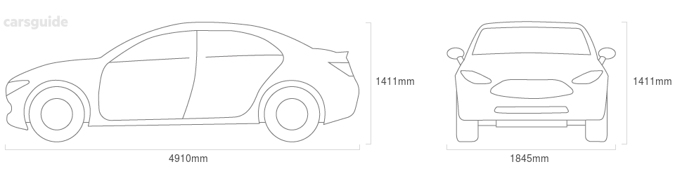 Dimensions for the BMW 7 Series 1988 Dimensions  include 1411mm height, 1845mm width, 4910mm length.