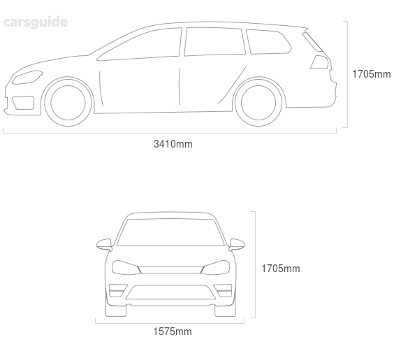 Dimensions for the Suzuki Wagon R+ 1997 Dimensions  include 1705mm height, 1575mm width, 3410mm length.