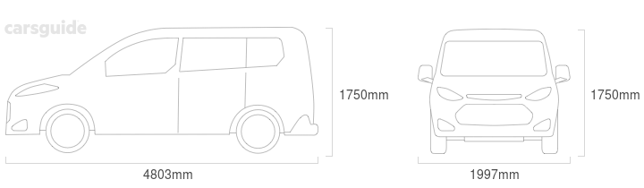 Chrysler Voyager 2001 Dimensions Dimensions for the Chrysler Voyager 2001 Dimensions include 1750mm height, 1997mm width, 4803mm length.