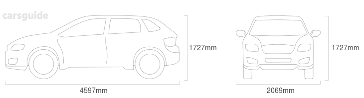Dimensions for the Land Rover Discovery Sport 2024 Dimensions  include 1727mm height, 2069mm width, 4597mm length.