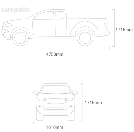 Dimensions for the Nissan 720 1983 Dimensions  include 1715mm height, 1610mm width, 4750mm length.