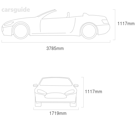 Dimensions for the Lotus Elise 2014 Dimensions  include 1117mm height, 1719mm width, 3785mm length.