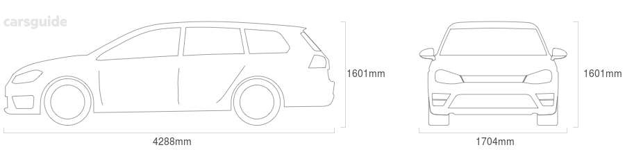 Dimensions for the Chrysler PT Cruiser 2010 Dimensions  include 1601mm height, 1704mm width, 4288mm length.