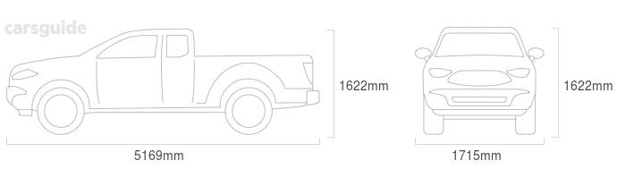 Dimensions for the Ford Ranger 2007 Dimensions  include 1622mm height, 1715mm width, 5169mm length.